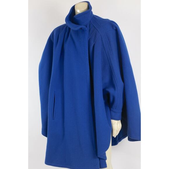 Vintage Cuddle Coat Blue Mock Neck Pleated Cape Coat One Size - Picture 9 of 16